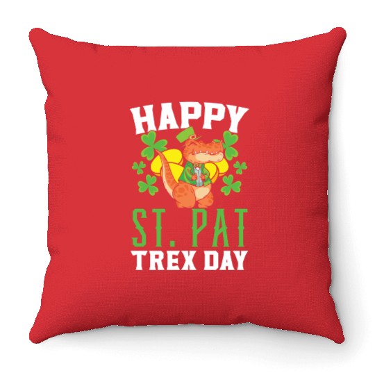 Happy St. Pat Trex Day Saint Patrick Dinosaur Throw Pillows