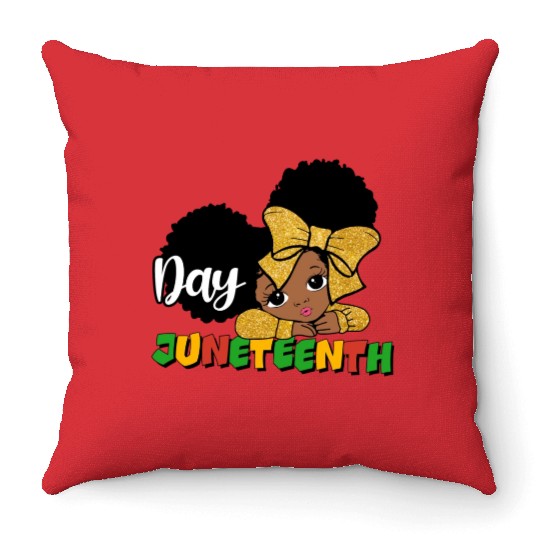 Juneteenth Day Celebration Afro Girl Throw Pillows