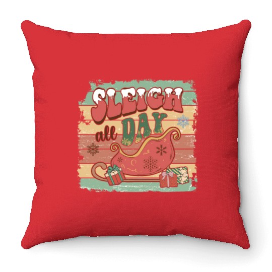 Sleigh all day Throw Pillows