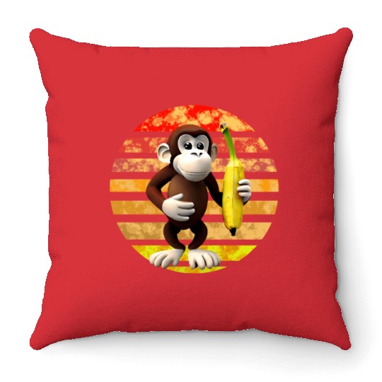 Banana monkey Throw Pillows