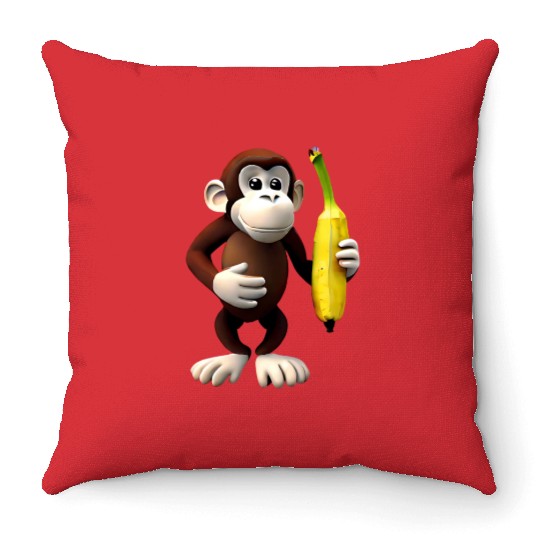 Banana monkey Throw Pillows