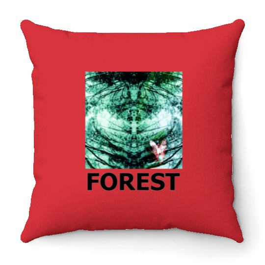 Green forest mandala black Throw Pillows
