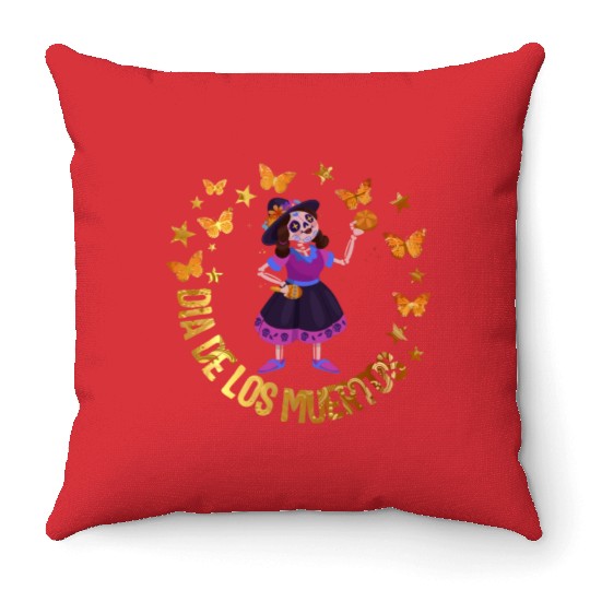Dia De Los Muertos Throw Pillows, Girl Sugar Skeleton