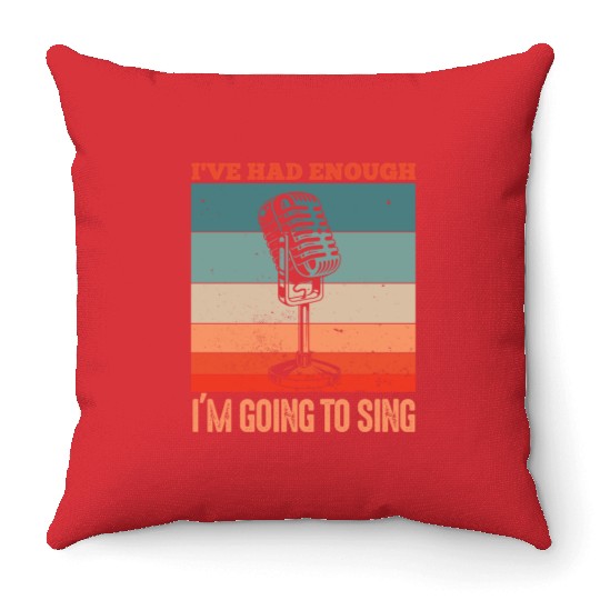 Funny singer microphone saying motif Throw Pillows