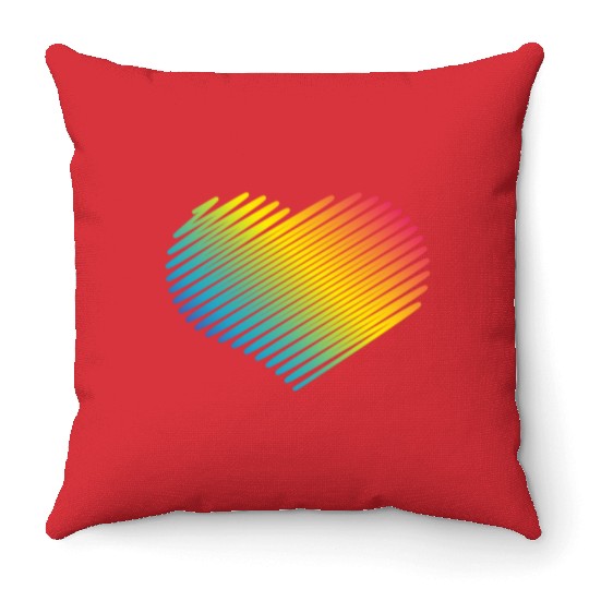 Rainbow Heart (Love / Scribble / PNG) Throw Pillows
