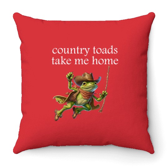 Cowboy Frog,country toads take me home Throw Pillows