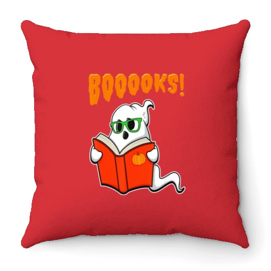 Funny Teacher Halloween Ghost Books Reading Throw Pillows