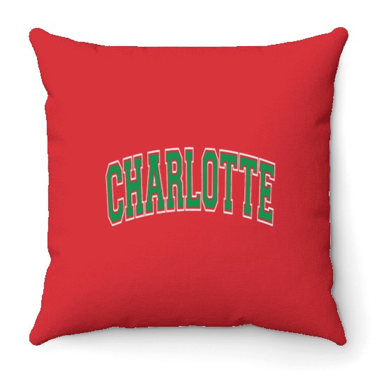 Charlotte Varsity Style Green Text Throw Pillows