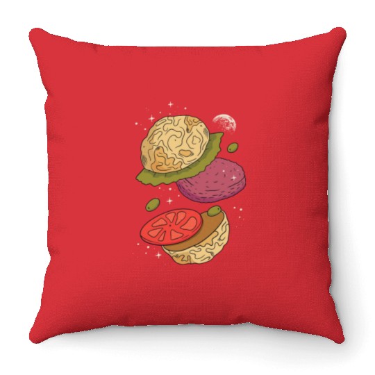 Planets burger vegetables Planets burger vegetable Throw Pillows