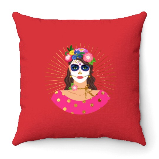 Dia De Los Muertos Throw Pillows, Little Girl Sugar Skull