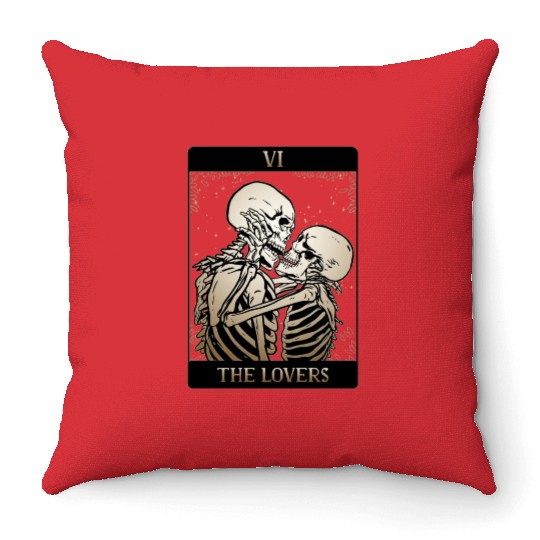 Tarot Card The Lovers Occult Skeleton Skull Witch Throw Pillows