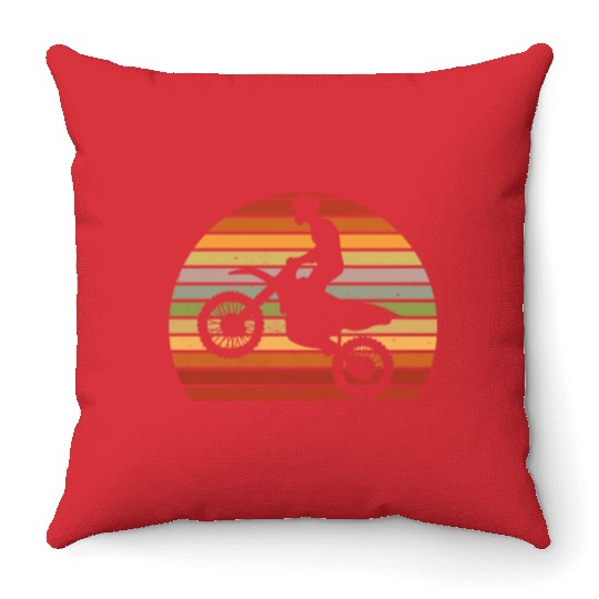 Retro Motocross Rider Dirtbike Throw Pillows