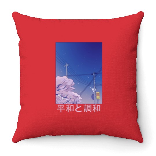 Night Stars Sky Japanese Vaporwave Cherry Blossom Throw Pillows