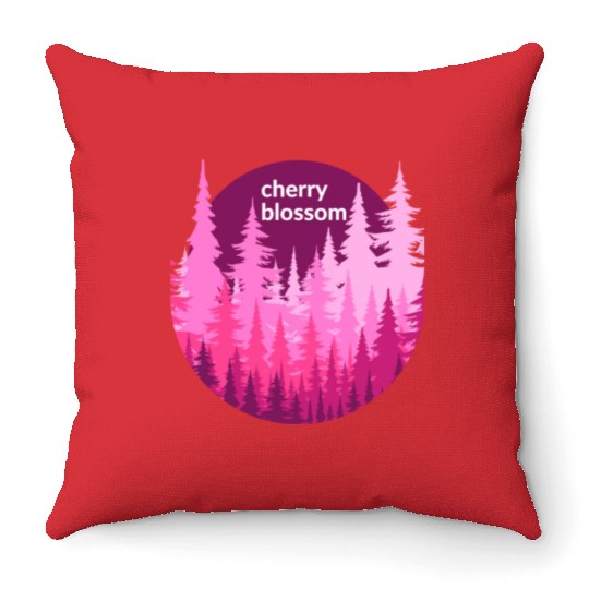 Cherry Blossom Forest Sun Throw Pillows