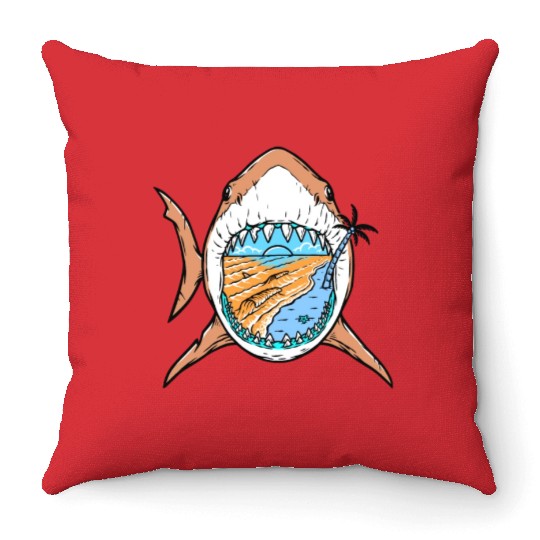 Outdoor scene in shark mouth light Throw Pillows