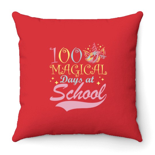 100 Magical Days At School Fantasy Fairytale Throw Pillows
