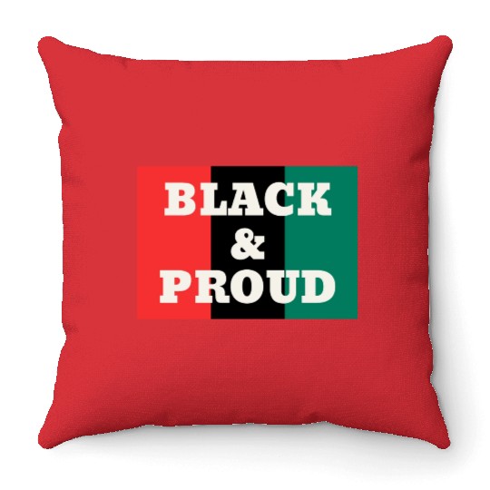 Black and Proud on a Red, Black, and Green Colors Throw Pillows