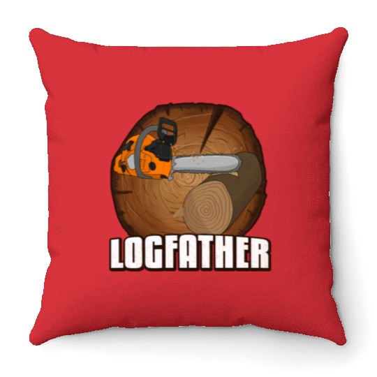 chainsaw Logfather Lumberjack Throw Pillows