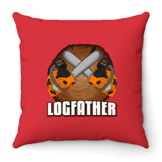 chainsaw Logfather Lumberjack Throw Pillows