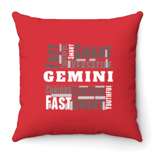 Gemini Zodiac Star Sign Word Cloud Square Monochro Throw Pillows