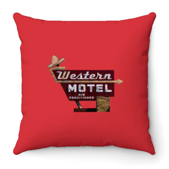 Route 66 Neon Western Motel Bethany Oklahoma Throw Pillows