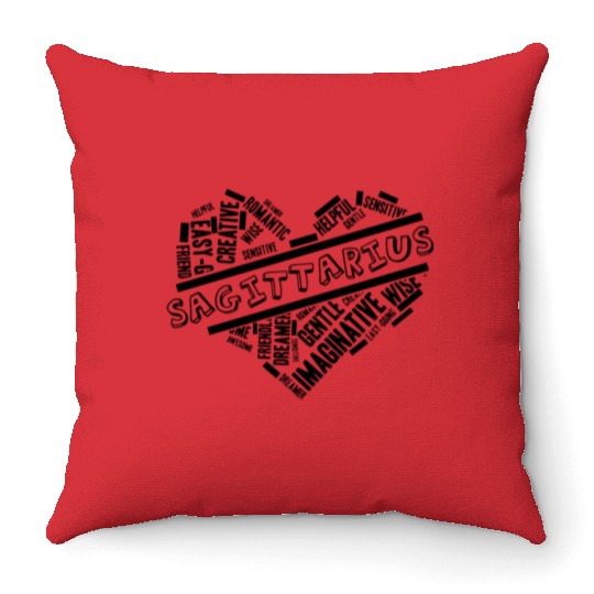 Sagittarius Star Sign Heart Word Cloud Doodle Astr Throw Pillows