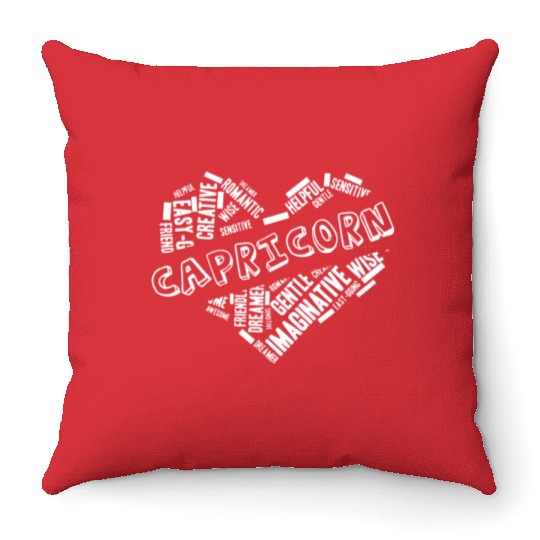 Capricorn Heart Word Cloud Doodle Astrology Zodiac Throw Pillows