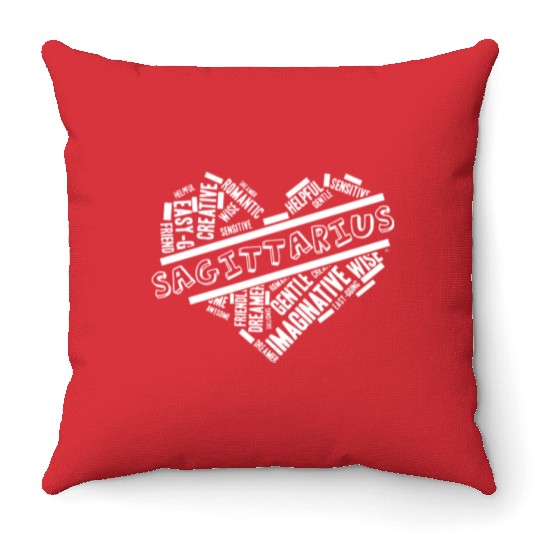 Sagittarius Heart Word Cloud Doodle Astrology Zodi Throw Pillows