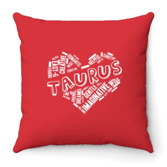 Taurus Heart Word Cloud Doodle Astrology Zodiac St Throw Pillows
