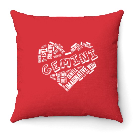 Gemini Heart Word Cloud Doodle Astrology Zodiac St Throw Pillows