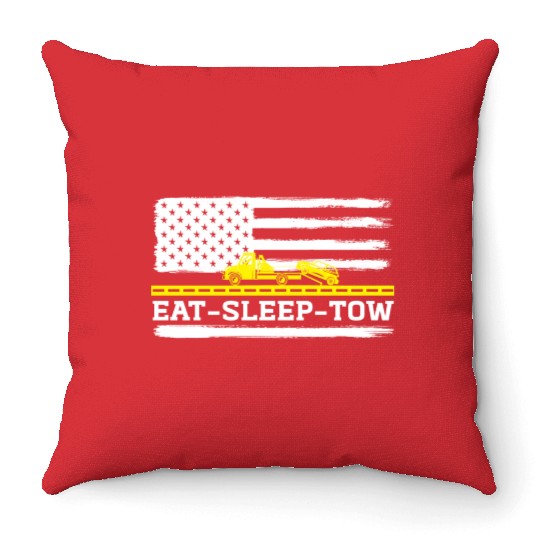 Eat Sleep Tow Thin Yellow Line American Flag Funny Throw Pillows