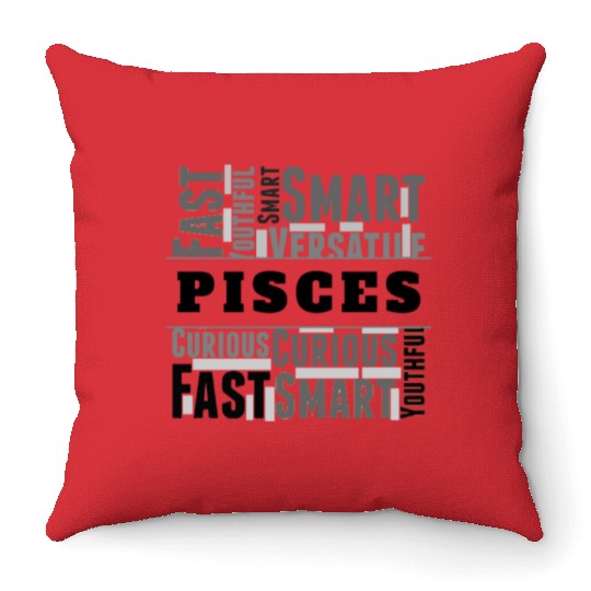 Pisces Zodiac Star Sign Word Cloud Square Monochro Throw Pillows
