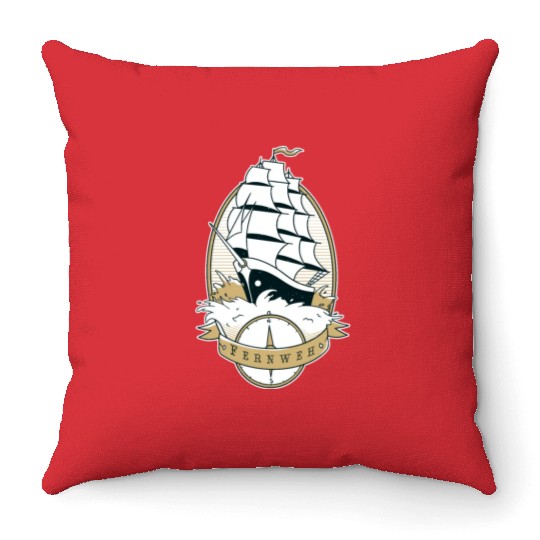 Old school ship waves sea sailing Old school ship Throw Pillows