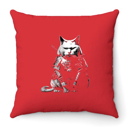 cool samurai cat Throw Pillows