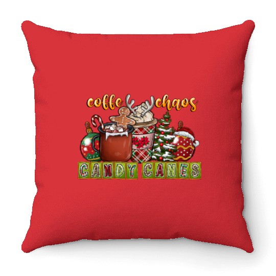 Coffe Chaos Candy Canes Throw Pillows