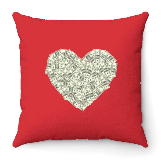 US dollar heart shape, love money Throw Pillows