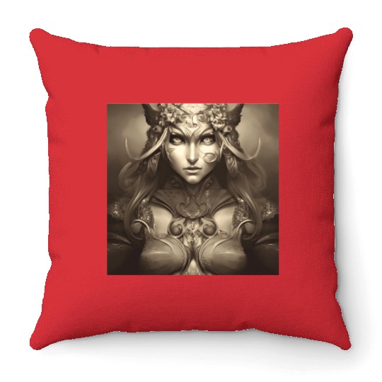 Warrior princess wearing gothic plate dark fantasy Throw Pillows
