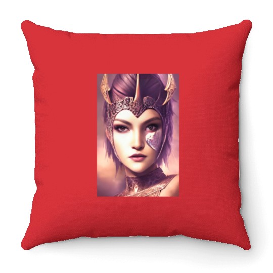 Warrior princess wearing gothic plate dark fantasy Throw Pillows