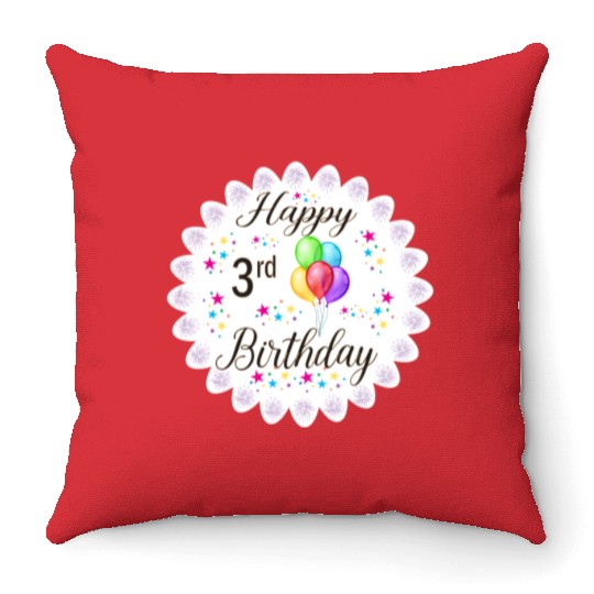 3rd Happy Birthday with Balloon Throw Pillows