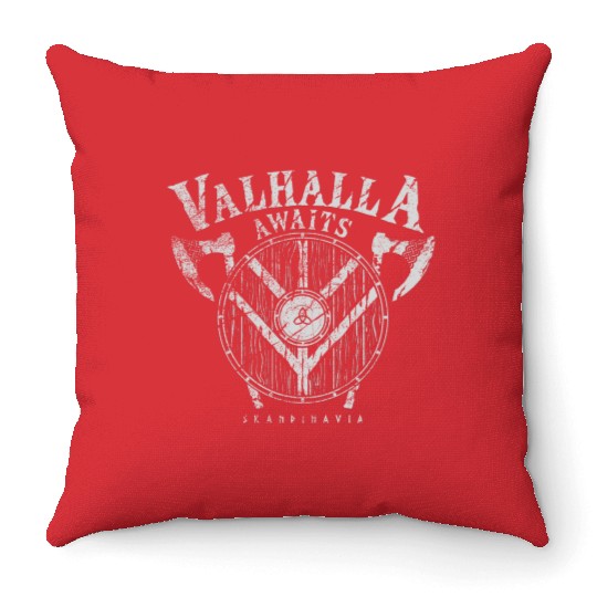 Valhalla Awaits Viking Shield Throw Pillows