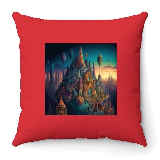 Psychedelic City 3 Throw Pillows