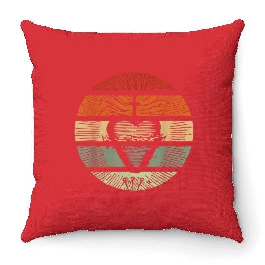 Sacred Heart of Jesus Christ Retro Sunset Art Cath Throw Pillows