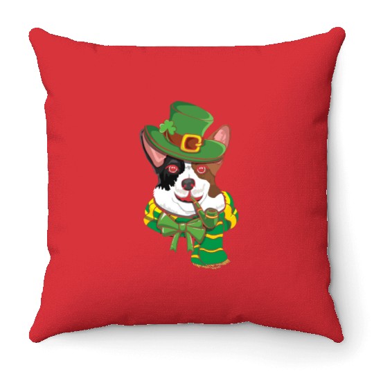 Cute Irish Corgi Happy Saint Patrick Day Throw Pillows