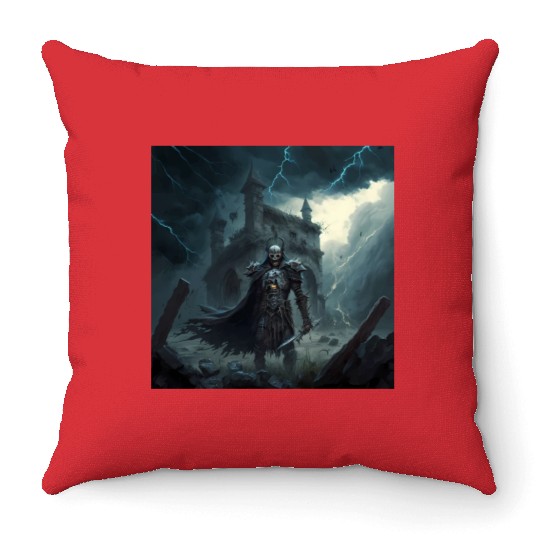 Death Knight in Thunderstorm Throw Pillows