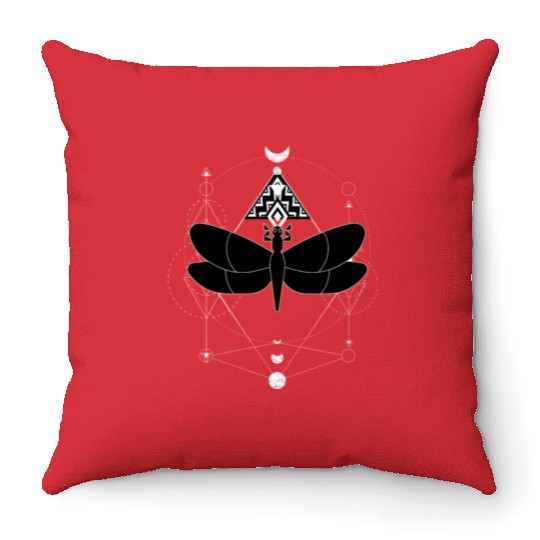 Minimalist Insect Celestial Dragonfly Sacred Geome Throw Pillows