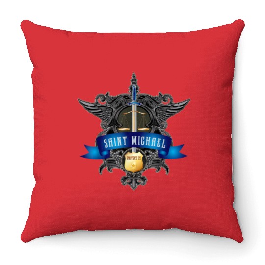 Saint Michael Patron Saint of Police Officers Cath Throw Pillows