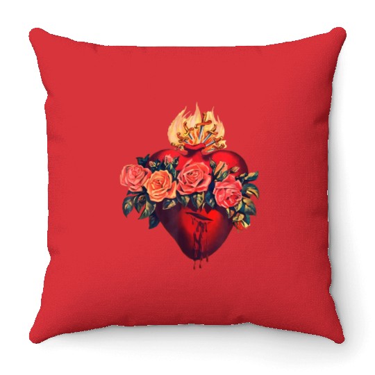 Sacred Heart of Jesus Christ Retro Sunset Art Cath Throw Pillows