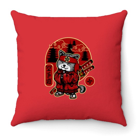 Samurai Cat Throw Pillows