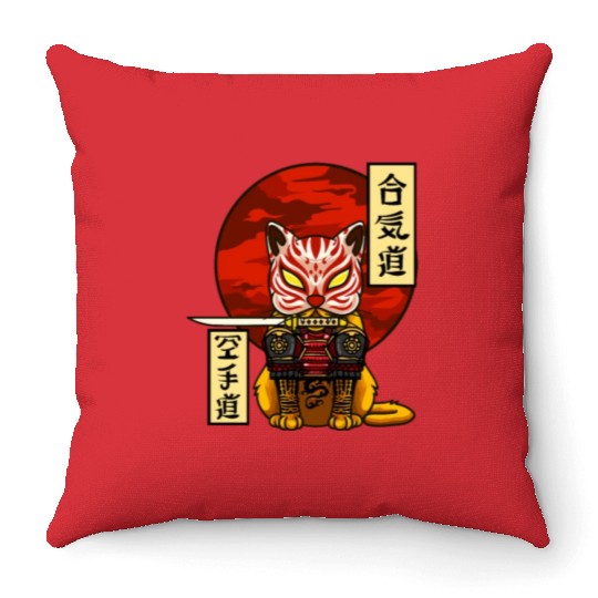 Samurai Cat Throw Pillows