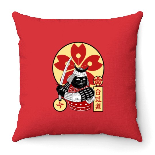 Samurai Cat Throw Pillows